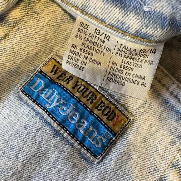 VTG 80s Daily Jeans Wear Your Body Acid Wash HighRise Sz 13/14 Embroidery Floral - Picture 4 of 9